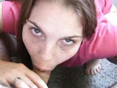 Freckled cutie gives a POV blowjob