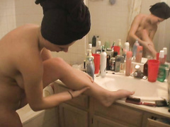 Naked girlfriend puts lotion on her body