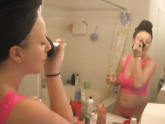 Sexy girlfriend puts on a makeup and teases with her sexy ass