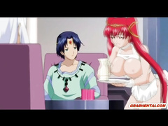 Busty anime maid gets brutally vibrator drilled in her wetpussy