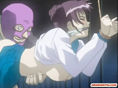 Roped anime coed with muzzle gets fucked by maskerman