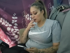 Sexy Big Tit Latina Smokes and Sucks Dick with Funny Facial