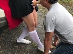Schoolgirl Slave Blowjob Misstress in White Knee Socks Femdome