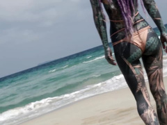 Heavily Tattooed Dreadlocks Anuskatzz Holiday Ocean Tease with Lily Lu