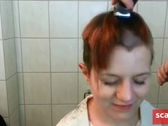 sexy redhead shaves her head bald