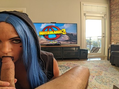 Bluehair Goth Teen gets her Throat Fucked and Swallows every Drop of my Cum