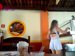 Slutwife doing Exhibitionism in a Restaurant with her Cuckold Husband