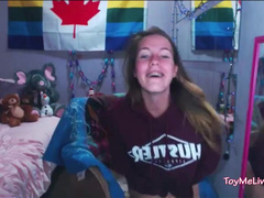 Young Tiny Teen on Cam Distracted by Remote Toy!