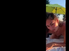 2 Lesbians Strapon Fuck by the Pool where Neighbors can see them