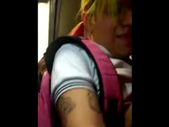 Schoolgirl Lets herself be Buzzed, Arrimones, Sucking Cock in the Subway