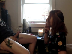 Cute Amateur Redhead gives first Smoking Blowjob
