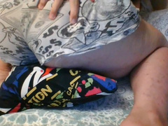 THICC BAE IN BOXER SHORTS RIDES a PILLOW AND SQUIRTS ON IT - PISSING ORGASM