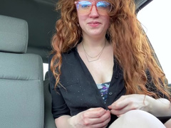 Redhead MILF Cums Big in her Truck after getting Laid off