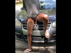 [full Video] Petite Girl with Huge Clit Rides Dildo on Car Hood