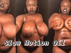 Slow Motion BBW Rubbing Oil on Big Natural Tits & Body