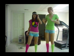 Cute teens dancing on webcam.