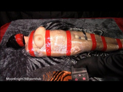 Mummified in Plastic Wrap with Anal Electro Butt Plug