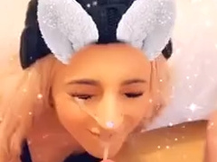 Cute blonde babe takes a BIG facial on snapchat