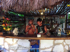 Mixing drinks at a bar in Tulum