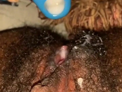 Black teen uses hairbrush on her dripping wet pussy