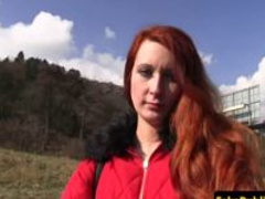 Pulled Euro redhead banged outdoors POV