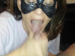 masked blowjob and cum in mouth