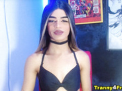 Playful Tranny Strokes Her Cock Hardly