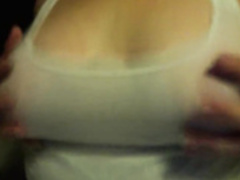 Wet t-shirt nipple play in the kitchen