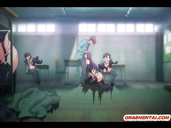 Busty hentai coeds group gangbang in the class