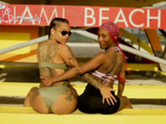 Ebony Lesbian Squirting on Public Beach