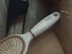 Ex masturbating creamy pussy with hairbrush