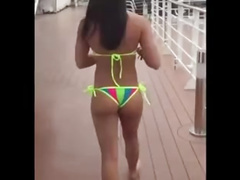 Candid Short Dark Tanned Tight Ass in Bikini