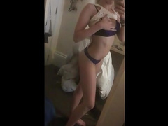 Sexy Chav strips in front of mirror