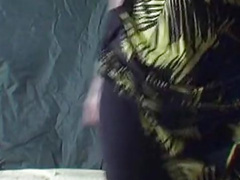 Masked milf dances in crotchless leggins