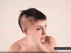 sexy nude pixie haired Brunette shaves smooth bald