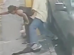 Sucking cock for drugs on the street CCTV