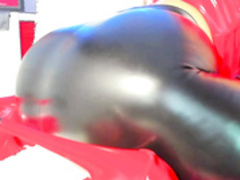 2bigass4u in sexy black leather with red top and heels
