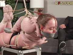 Arina - Incredibly tight hogtie in a semi-suspension, tape gag, nose hook, and nipple clamps (UHD 4K MP4)