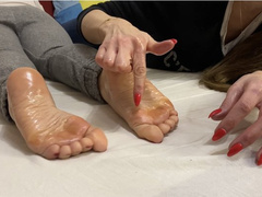 FOOT TICKLE MASSAGE FOR HER OILY SOLES WITH LONG RED NAILS - MP4 HD
