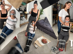 Simona and Luana: Bribes and Bondage (Duct Tape, High Heels, Boots, Watches, Crossed Hands, WrapGag, Mouth Stuffed, Chair Tied, Jeans, Dress Pants)