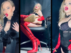 Chain Smoking in red Overknee boots