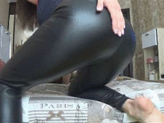 Leather humping and cum in black leather pants