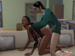 Lesbian morgan and kara hard fucking with strapon in her living room