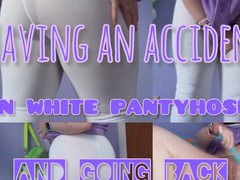 Pee accident in white pantyhose - 4k mp4