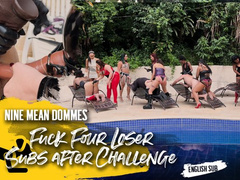 9 Dommes challenge 4 pet-boys to fetch the ball beting their own asses (1080 EN-sub)