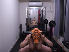 Big tits squatting! Flabby I-cup titties shaking all over the place!　training / Japanese
