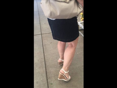 Debbie Shopping in the Garden Department Wearing Her Blue Denim Skirt and White Cum Filled Franco Sarto Platform Wedge Heel Sandals