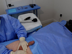 Doctor performs penis stimulation and milking handjob surgical medfet procedure