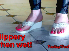 The High Heeled Princess in: Slippery when wet! - Episode 1 - starring: Vicky Heely - Part 2 - HD - High Heels Foam Flip Flop Wedges Rubber Trousers Walking on Slippery Floors - 720p - MP4