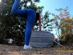 Pee Adventures - Chubby girls pee in her colants on a fitness session outdoor